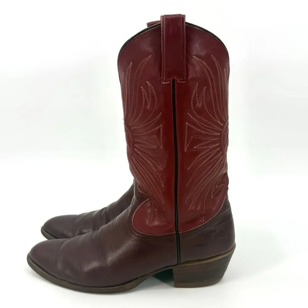 VTG Siete Leguas Red Leather Lizard Embossed Thunderbird Cowboy Boots Size 10E